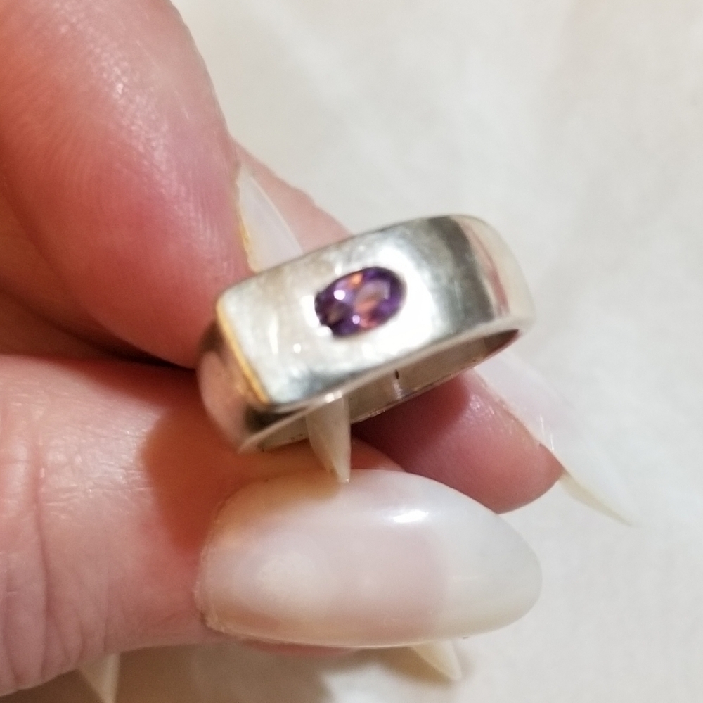 𝅺vtg Hand Crafted Sterling Amethyst Cigar Band Ring - Picture 2 of 7